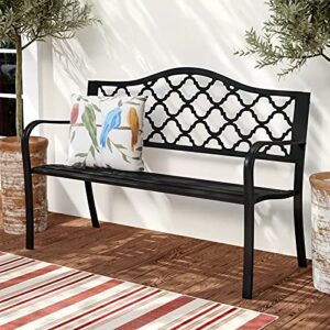 FUKEA Garden Bench 3 Seater Metal Outdoor Bench Cast Iron Garden Seating for Park
