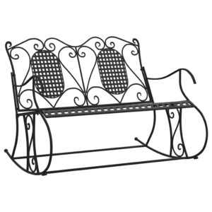 idaXL 2-Seater Rocking Bench Outdoor Furniture Garden Seating Rocking Chair Patio Balcony Terrace Bench Seating Chair 113 cm Black Steel