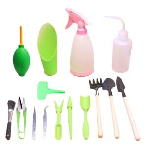 LEISHENT 15-Piece Set Succulent Plants Tools Mini Garden Hand Tools Set Transplanting Tools Miniature Planting Gardening Tool Set for Indoor Miniature