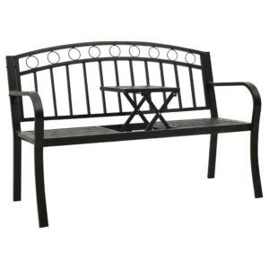idaXL Garden Bench with a Table Outdoor Furniture Seating Patio Backyard Park Lounge Chair Balcony Terrace Side Seat 125 cm Steel Black