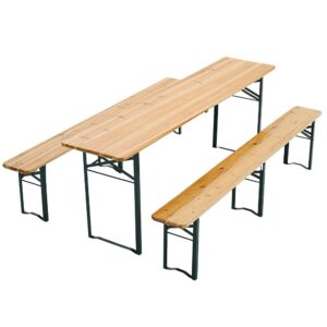 Warmiehomy Folding Table and Bench Set Outdoor 3 PCS Furniture Sets Wooden Garden Beer Table Bench (Table and Bench Set-C)