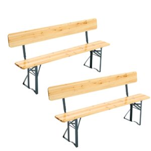 Warmiehomy Wooden Bench Folding Camping Picnic Trestle Bench 2 PC Outdoor Garden Bench Seat with Backres