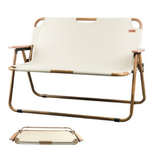 Best Goods Double Chair Camping 2-Seater Camping Bench Foldable Metal Garden Bench Foldable Camping Chair Portable for Outdoor Camping Beach Garden 600D Oxford 114 x 50 x 75 cm