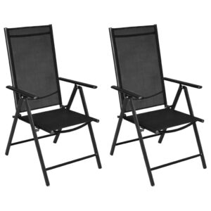 idaXL 2x Folding Garden Chairs Aluminium Black Outdoor Patio Furniture Seats