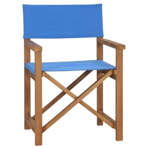 idaXL Solid Teak Wood Director's Chair Easy Storage and Transport Outdoor Home Garden Patio Folding Camping Seat Furniture Blue