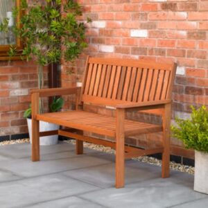 Kingfisher Traditional Wooden 2-Seater Garden Bench with Smooth Finish - Weather Treated Hardwood Outdoor Garden Furniture Easy to Assemble Brown Garden Bench Seat for Patio