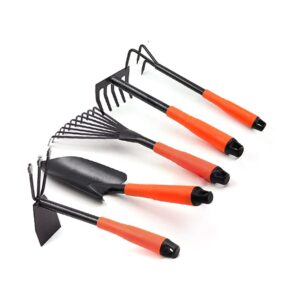 Benkeg Planting Tools Stainless Steel Gardening Tools Five Set Household Anti Slip Handle Shovel Hoe Garden Planting Tool Se