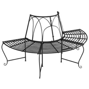 idaXL Half Round Tree Bench Outdoor Furniture Seating Chair Yard Patio Bench Seating Wrap-Around Circular Garden Tree Seat Ø159 cm Black Steel