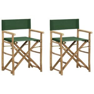 idaXL 2 pcs Folding Director's Chairs Outdoor Furniture Outdoor Seating Garden Patio Furniture Folding Chairs Green Bamboo and Fabric