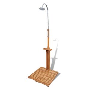 Garden Shower Wooden Garden Shower Rotary Hand Shower and Adjustable Water Shower Garden Shower with Support and Smooth Wooden Platform Easy to Clean Non-Slip Shower Desig