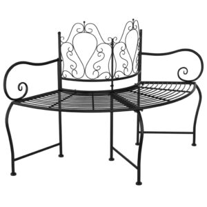 idaXL Tree Bench Outdoor Furniture Seating Chair Yard Patio Bench Seating Wrap-Around Circular Garden Tree Seat 150 cm Black Steel