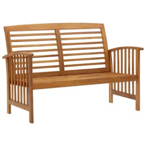 idaXL Solid Acacia Wood Garden Bench Furniture Wooden Outdoor Seating Patio Terrace Seat Curved Backrest Armrest Slatted Bench 119cm