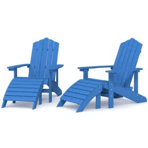 idaXL 2X Garden Adirondack Chairs with Footstools Balcony Outdoor Furniture Seating Patio Armchair Seat Plastic Adirondack Chair HDPE Aqua Blue