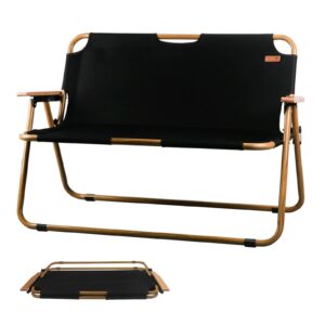 Best Goods Double Chair Camping 2-Seater Camping Bench Foldable Metal Garden Bench Foldable Camping Chair Portable for Outdoor Camping Beach Garden 600D Oxford 114 x 50 x 75 cm