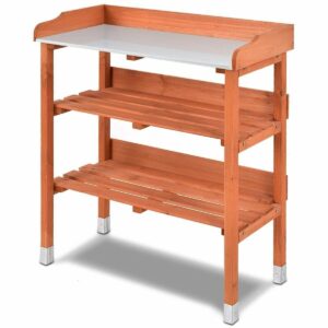 HYGRAD® Large Outdoor Wooden Garden Potting Planting Work Bench Table Planting Table With Hook Garden Germination Work Bench