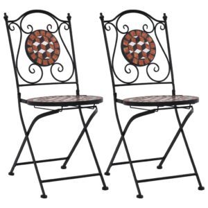 idaXL 2x Mosaic Bistro Chairs Folding Garden Seats Outdoor Chairs Patio Seating Furniture Brown Ceramic