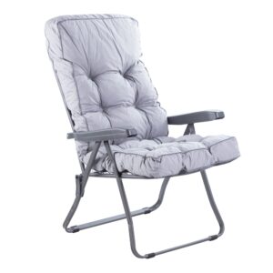Alfresia Garden Recliner Charcoal Chair with Classic Cushion | Adjustable Reclining Outdoor Chair | Foldable Garden Chair | Choice of Cushion Prints (Grey)