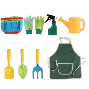 8PCS Kids Garden Tools Set Boys Girls Garden Play Toys Gardening Tote Bag Gardening Tool Kit Shovels Trowel Transplanter Hand Rake Gloves Garden Sprayer Apro