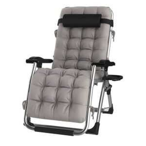 CHAIRCYDZ Folding chair Oversize Patio Lounger Lawn Chairs Sloping chair and Cushions for Heavy People Zero Gravity Outdoor Garden Beach Deck Sun Support200kg armchair (Color : Gray)
