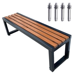 LIGUOYI Outdoor Bench Solid Brown Garden Bench Waterproof And Sunscreen Corrosion Plastic Wood 1m 1.2m 1.5m 1.8m Fixable (with Screws) Steel Arm Outdoor Garden Bench For Parks