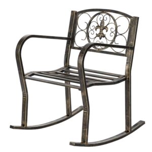 Patio Metal Rocking chair with Wide Seat Outdoor Garden Vintage Style Artisasset Paint Brush Gold Old Outdoor Garden Single Iron Art Rocking Chair Black