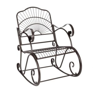 JYXJJKK garden furniture Sturdy Load-bearing Garden Chair Sun Lounger Sun Lounger Terrace Rocking Chair Paint Brush Gold Outdoor Garden Single Iron Rocking Chair Black