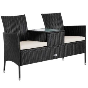 Casaria Poly Rattan Love Seat Garden Patio Bench Black Outdoor Balcony Terrace Comfortable 2 Seate