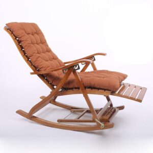 Folding Rocking Chair Deck Chair Bamboo Chair Backrest Armchair Patio Garden Chair Lakeside Leisure Chair Outdoor Recliner Chairs Nap Chair (Color : C+cushion)