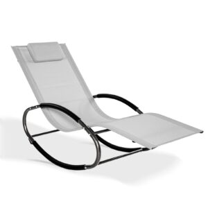 Sun Lounger Reclining Chair for Outdoor Garden Rocking Chair Curved Zero Gravity Rocker Lounge Chair with Pillow Garden Patio Beach Outdoor Recliner (2)