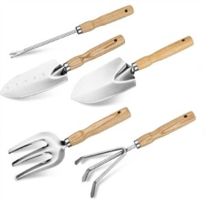 YDDM Gardening Tool Set 5 Piece Stainless Steel Transplant Work Kit Shovel/Trowel/Hand Weeder/Rake/Weeder Fork Garden Planting Tools (Color : 5pcs)