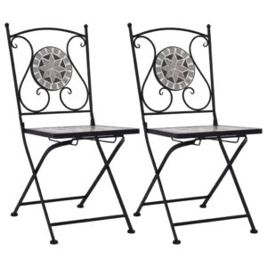 idaXL 2x Mosaic Bistro Chairs Folding Garden Seats Outdoor Chairs Patio Seating Furniture Grey Ceramic