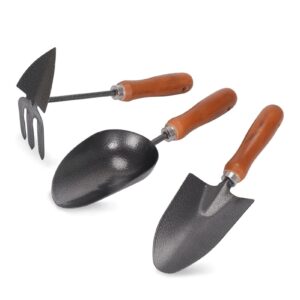 Gardening Tools Set 3 Pcs Garden Tools Set Heavy Duty Gardening Tools Kit Planting Tools with Wooden Handle for Gardening Lovers