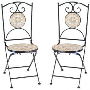 Deuba Mosaic Chairs Set of 2 Bilbao Folding Garden Balcony Patio Chair Seating Furniture Metal Seat Height 45 cm Mediterranean Desig