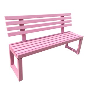 LIUD Pink Garden Bench Outdoor 2 Seater Patio Bench Metal Cute Park Bench Wood Slatted Outdoor Patio Furniture Wooden Bench Front Porch Bench Decor Weather-Resista