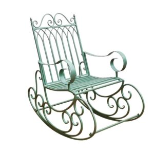 /a Outdoor Garden Single Iron Art Rocking Chair Garden Rocking Chairs Leisure Chairs (Color : Green)