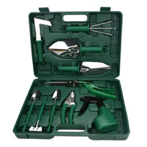 HelloCreate Garden Tools Set 10 Pieces Gardening Hand Tools with Stroage Case for Digging Planting Pruning
