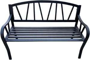 Outdoor Bench Patio Bench Front Porch Furniture 2 Seater Garden Bench with Backrest Outdoor Black Metal Bench with Armrests Waterp