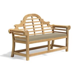 Jati 1.65m Lutyens-Style Teak Garden Bench with Cushion (Taupe) - Grade-A Teak | 3-Seater | Lattice Backrest | Scrolled Arms | Delivered Ready-Assembled