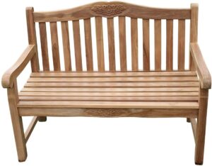 Solid Teak 3 Seater Garden Bench With Two Flower and Leaf Carvings