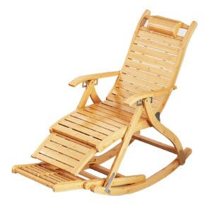 HAOTING Recliner Outdoor Folding Rocking Chair Bamboo Frame Rocker Chair with 5 Positions Adjustable Backrest Recliner for Garden Balcony Support 150KG (Size : 60x96cm)