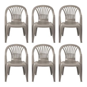 simpahome Stackable Low Back Plastic Garden Chairs - TAUPE - Set of 6 Chairs for Indoor or Outdoor Use.