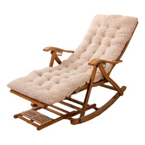 INTHEL Summer Bamboo Rocking Chair Portable Folding Lounge Chair Adjustable Backrest Chair Outdoor Garden Recliner Lawn Sun Loungers With Foot Massage And Cushion (Color : Blue) (Beige)
