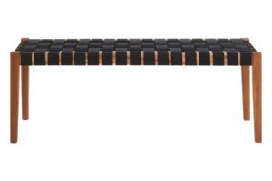 Premier Housewares Woven Bench With Comfortable Seating For Outdoor Use Garden Benches With Sleek Design And Seating Space Black And Brown Acacia Wooden Finish 110 x 35 x 4