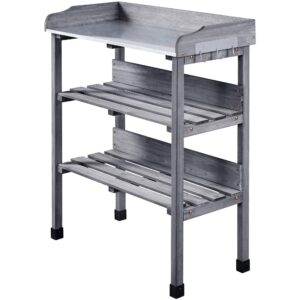 Yaheetech Wood Potting Bench Garden Planting Potting Table Work Bench Station with Hooks and Storage Shelf Patios/Courtyards