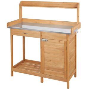 Yaheetech Potting Bench Table Garden Work Bench with Cabinet and Drawers Wood Planting Bench Work Station Table with Hooks and Shelf