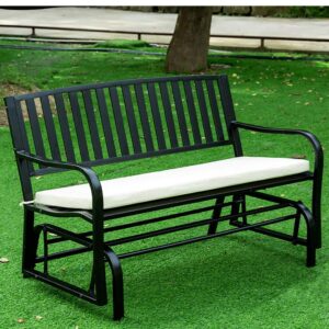 Household Outdoor Metal Double Rocking Chair Outdoor Balcony Leisure Bench Garden Swing Rocking Seat with Backrest and