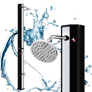 LARS360 35L Solar Garden Shower System Water Temperature up to 60°C Solar Shower with 180° Rotating Rain Shower Head and Garden Hose Connection Pool Shower Black and Silve