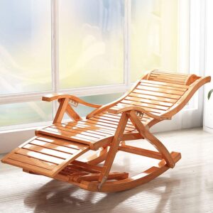 BOCbco Rocking Chairs for Adults Wood Extra Large Stable Ergonomic Garden Deck Chairs Foldable Recliner Loadbea200Kg Bamboo Sun Loungers/Wooden Chai