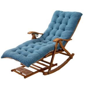 INTHEL Summer Bamboo Rocking Chair Portable Folding Lounge Chair Adjustable Backrest Chair Outdoor Garden Recliner Lawn Sun Loungers With Foot Massage And Cushion (Color : Blue) (Blue)