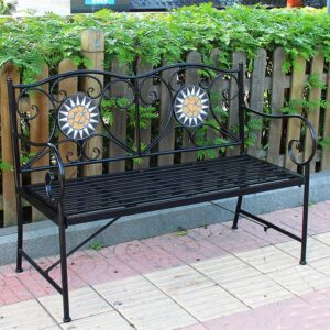Terrace Park Bench Outdoor Leisure Bench Weatherproof and Rustproof Cast Iron Garden Bench 2-Seater Decorative Bench w